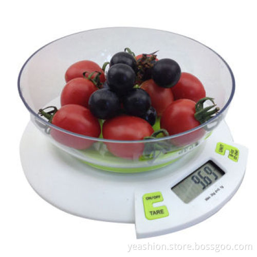5kg/1g Digital Kitchen Scale with Bowl, LCD Display, Low Battery/Overload Indication